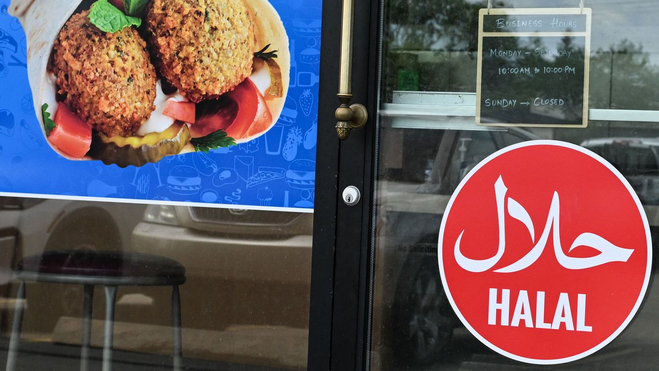 Illusztráció: Halal felirat egy elviteles étterem ablakában