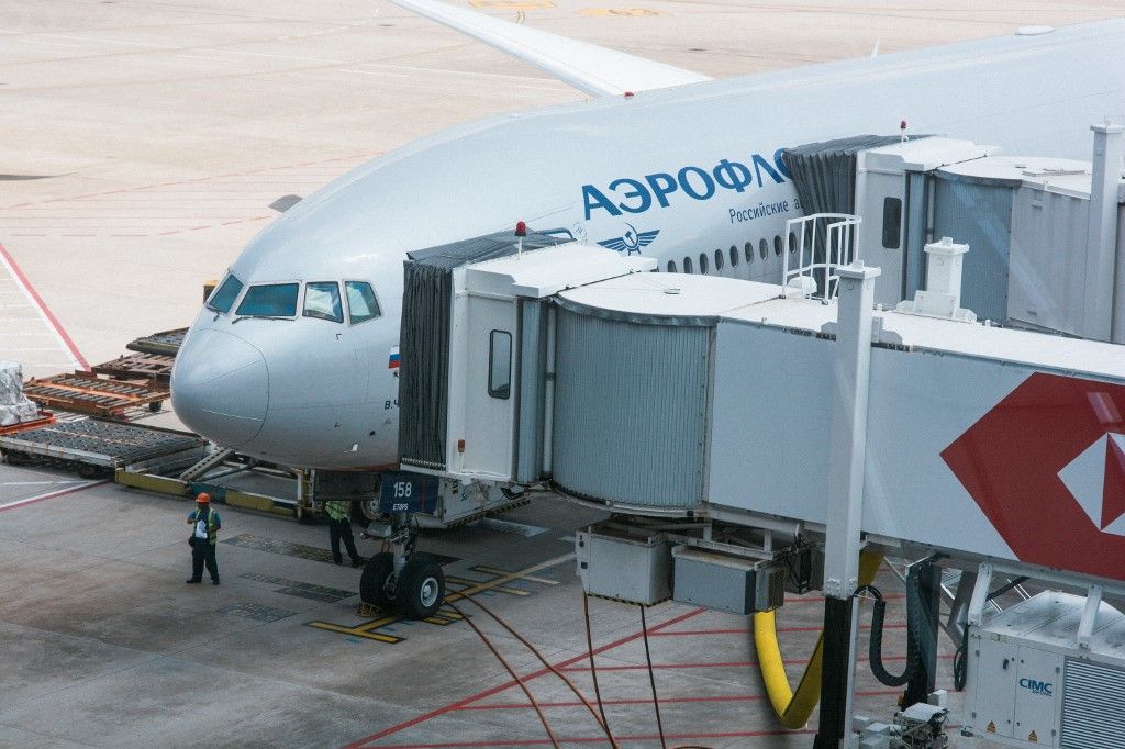 Az Aeroflot légitársaság egyik repülője parkol (Fotó: AFP)