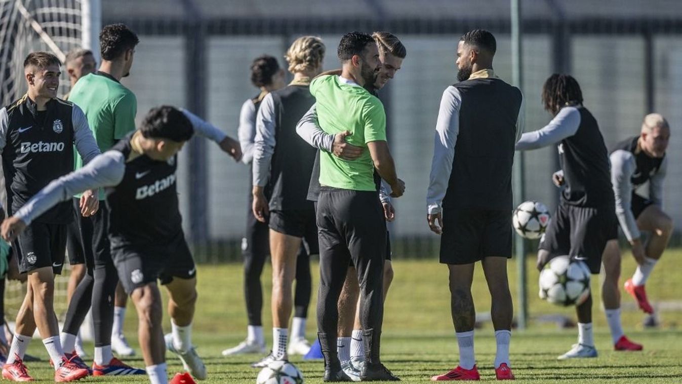 A kép közepén a Sporting egykori, a Manchester United jelenlegi edzője, Ruben Amorím Gyökeres Viktort öleli át