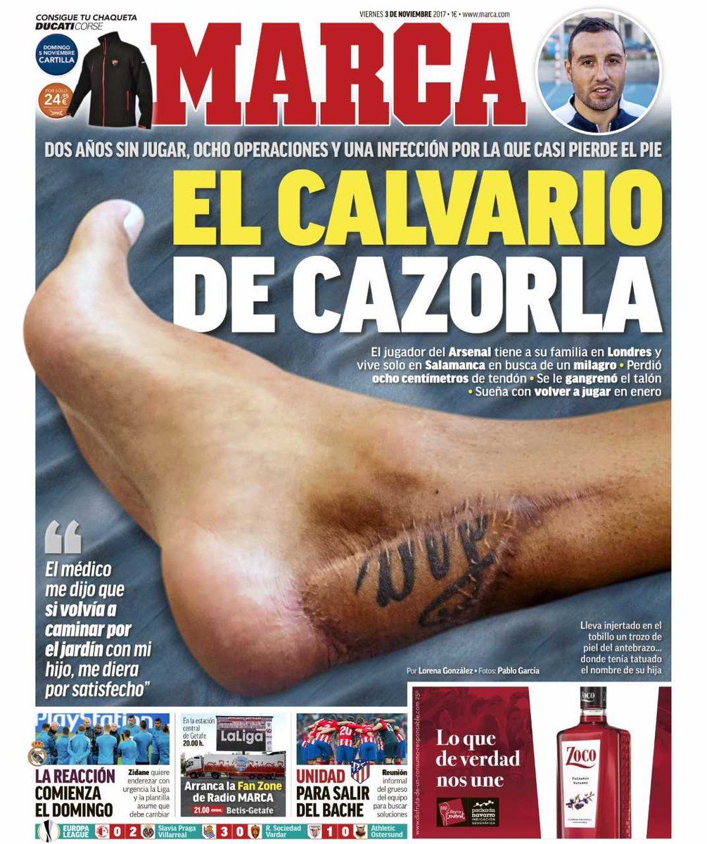 A Marca címlapján is megjelent: Cazorla bőrátültetése nem könnyű látvány