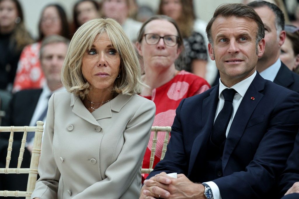 Brigitte Macron férjével Emmanuel Macron francia elnökkel