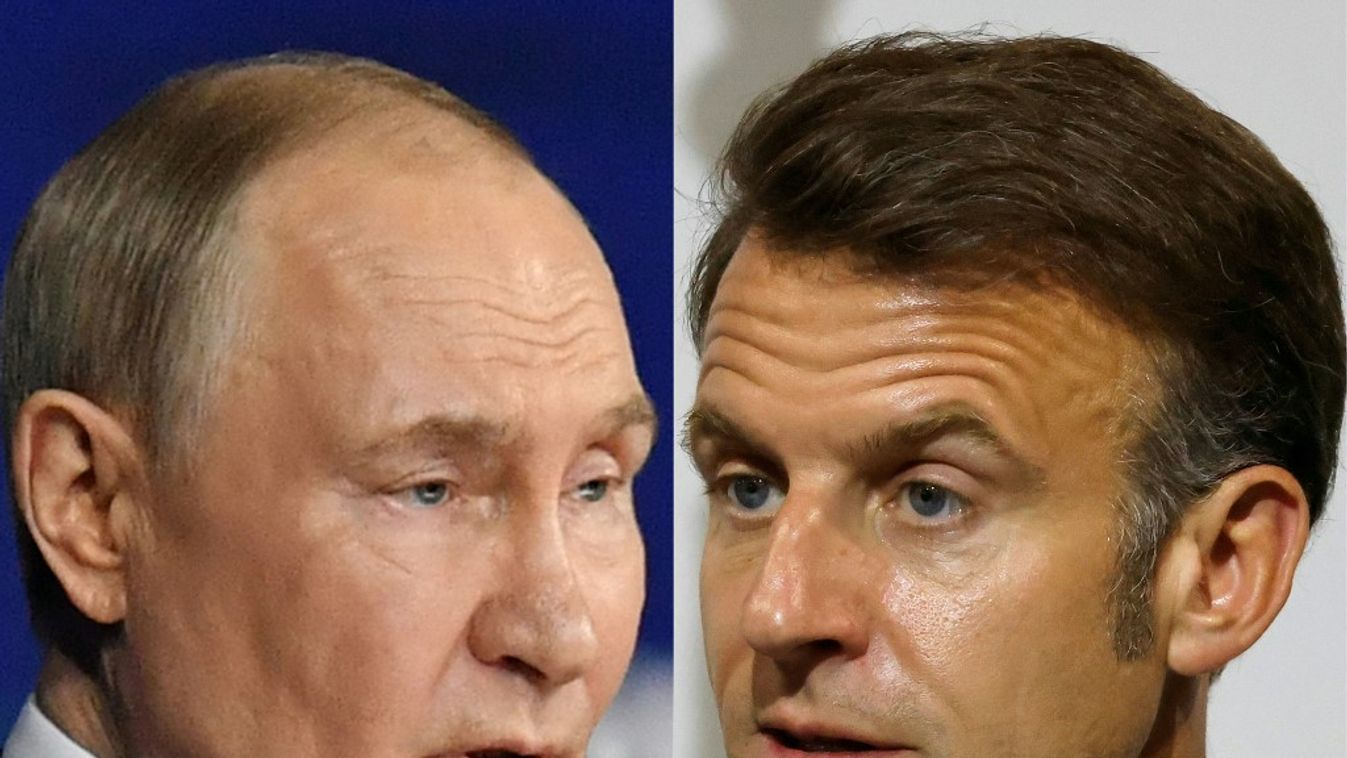 Vlagyimir Putyin orosz elnök (B) és Emmanuel Macron francia államfő (Fotó: AFP)