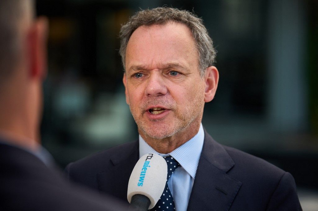 Netherlands' Foreign Minister Caspar Veldkamp addresses media representatives in The Hague on July 9, 2025, after a European Court of Human Rights ruling. A top European court on July 9, 2025, has ruled that Russia committed human rights violations in backing anti-Kyiv separatists in eastern Ukraine from 2014, the downing of the MH17 flight that year and invading Ukraine in 2022. (Photo by Phil Nijhuis / ANP / AFP) / Netherlands OUT