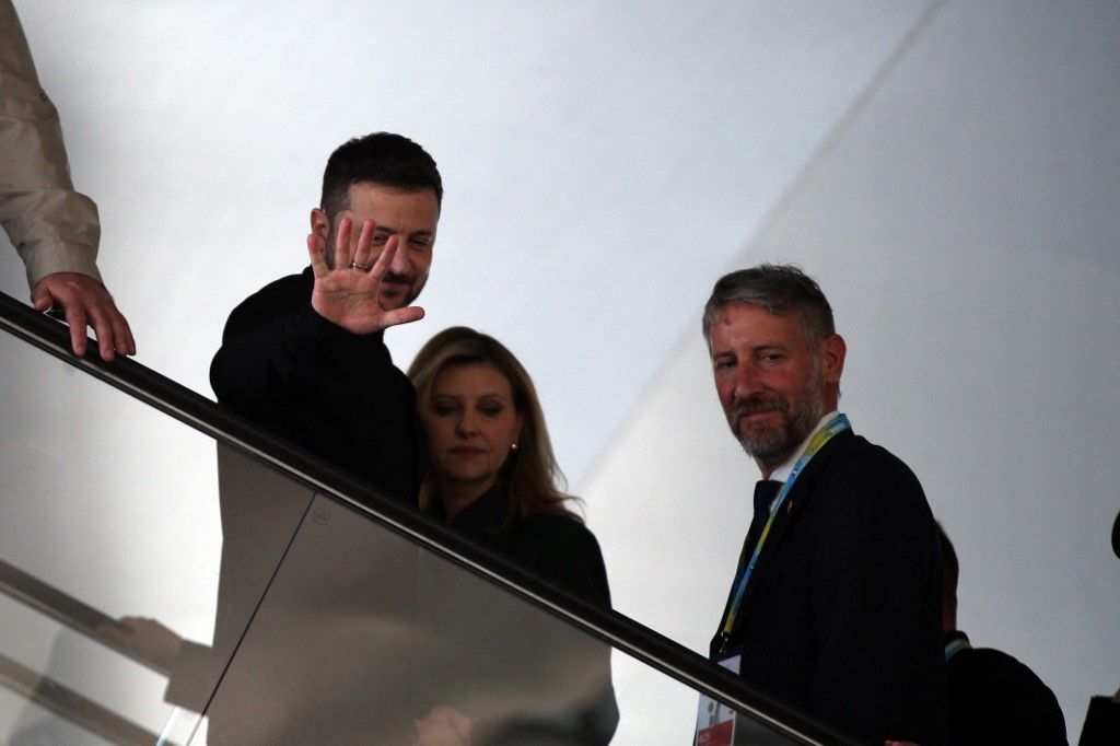 Volodimir Zelenszkij ukrán elnök és felesége, Olena Zelenszka (Fotó: AFP)