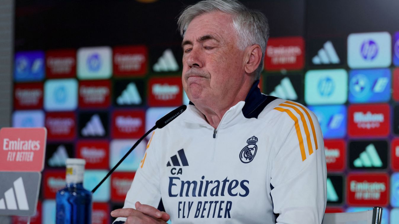 Ancelotti (FILES) Real Madrids Italian coach Carlo Ancelotti gives a press conference at Real Madrid Sports City in Valdebebas ahead of their Liga football match against Mallorca, in Madrid on May 13, 2025. Real Madrid ex-coach Ancelotti gets year's jail