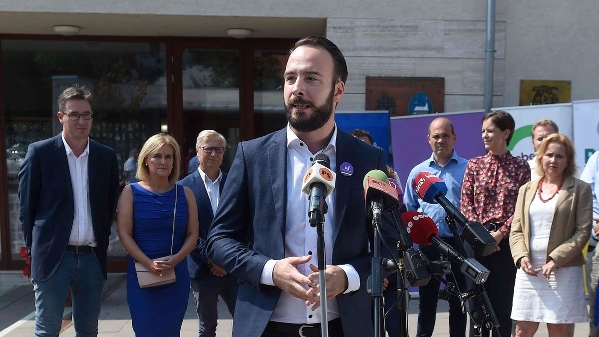 Budakeszi, 2019. augusztus 22.
Berg Dániel, a Momentum elnökségi tagja beszédet mond a Budakörnyék Fejlődéséért Egyesület Pest megye 2-es számú választókerülete polgármesterjelöltjeit és képviselőjelöltjeit bemutató sajtótájékoztatón Budakeszin 2019. augusztus 22-én.
MTI/Bruzák Noémi