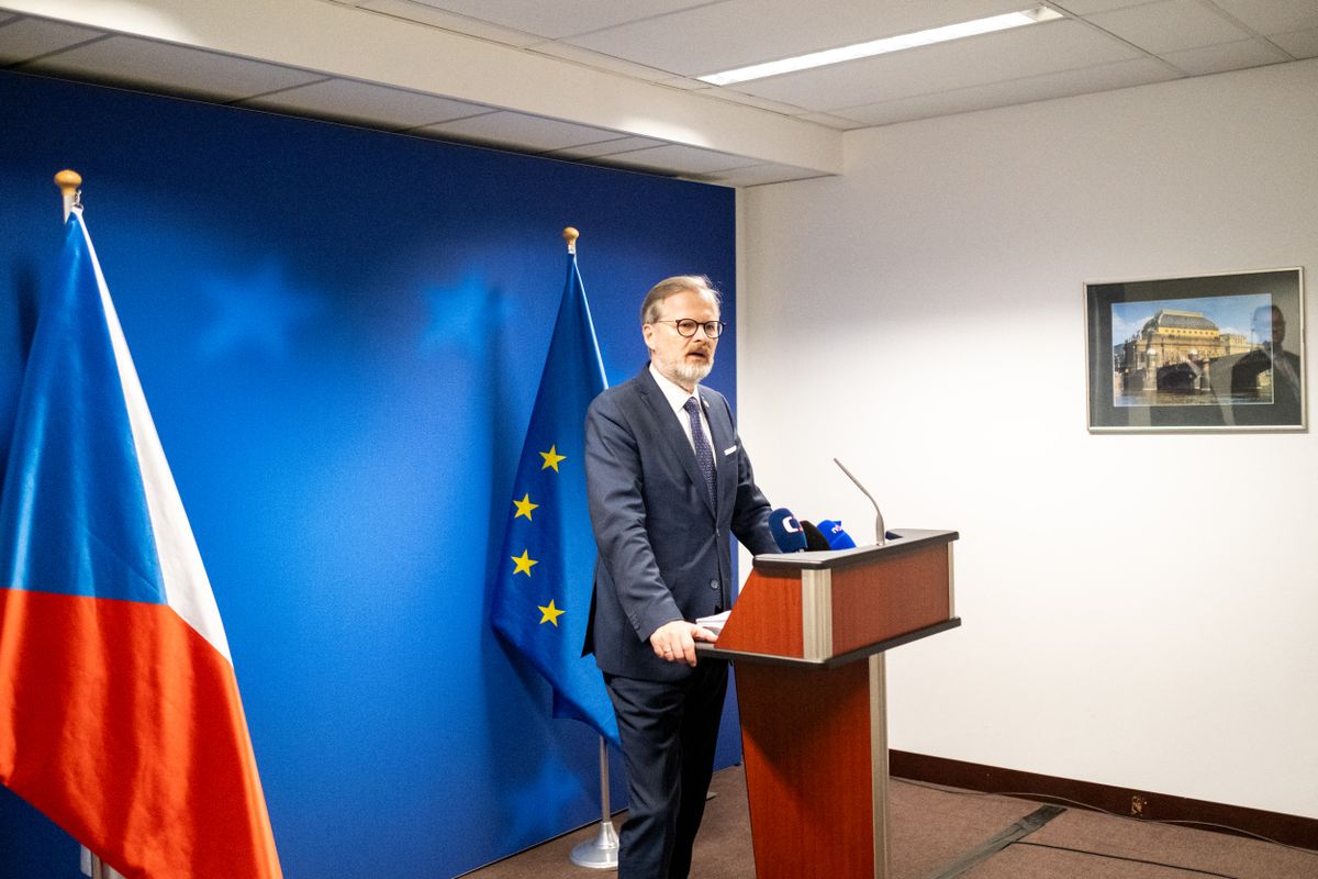 Prime Minister of the Czech Republic (Czechia) Petr Fiala during the summit of Heads of State and Government of the European Union at the European Council in Brussels in Belgium the 26th of July 2025. European leaders discuss the geo-economic challenge and ongoing developments in Ukraine and the Middle East with Israel and Gaza as well as defence and security and migration. (Photo by Martin Bertrand / Hans Lucas via AFP)
