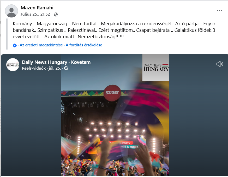 Mazn Ramahi így reagált a Kneecap banda kitiltására (Forrás: Facebook)