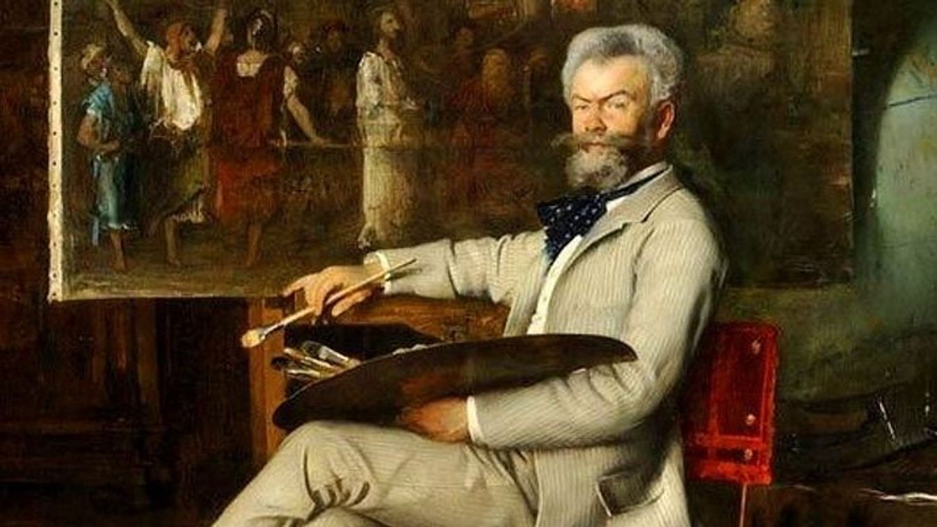 Hans Temple: Munkácsy Mihály a műtermében a Krisztus Pilátus előtt című festményével.