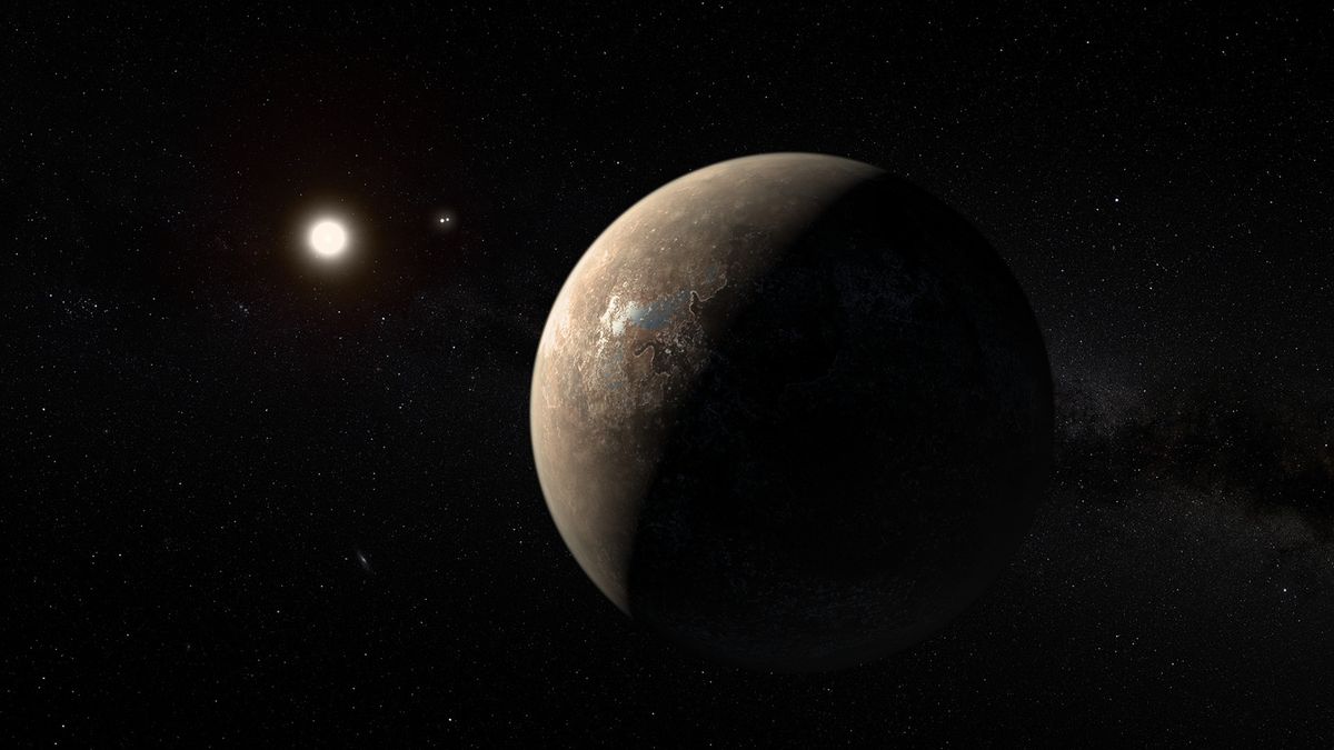A Proxima Centauri b talán a Földhöz hasonló exobolygó művészi ábrája 