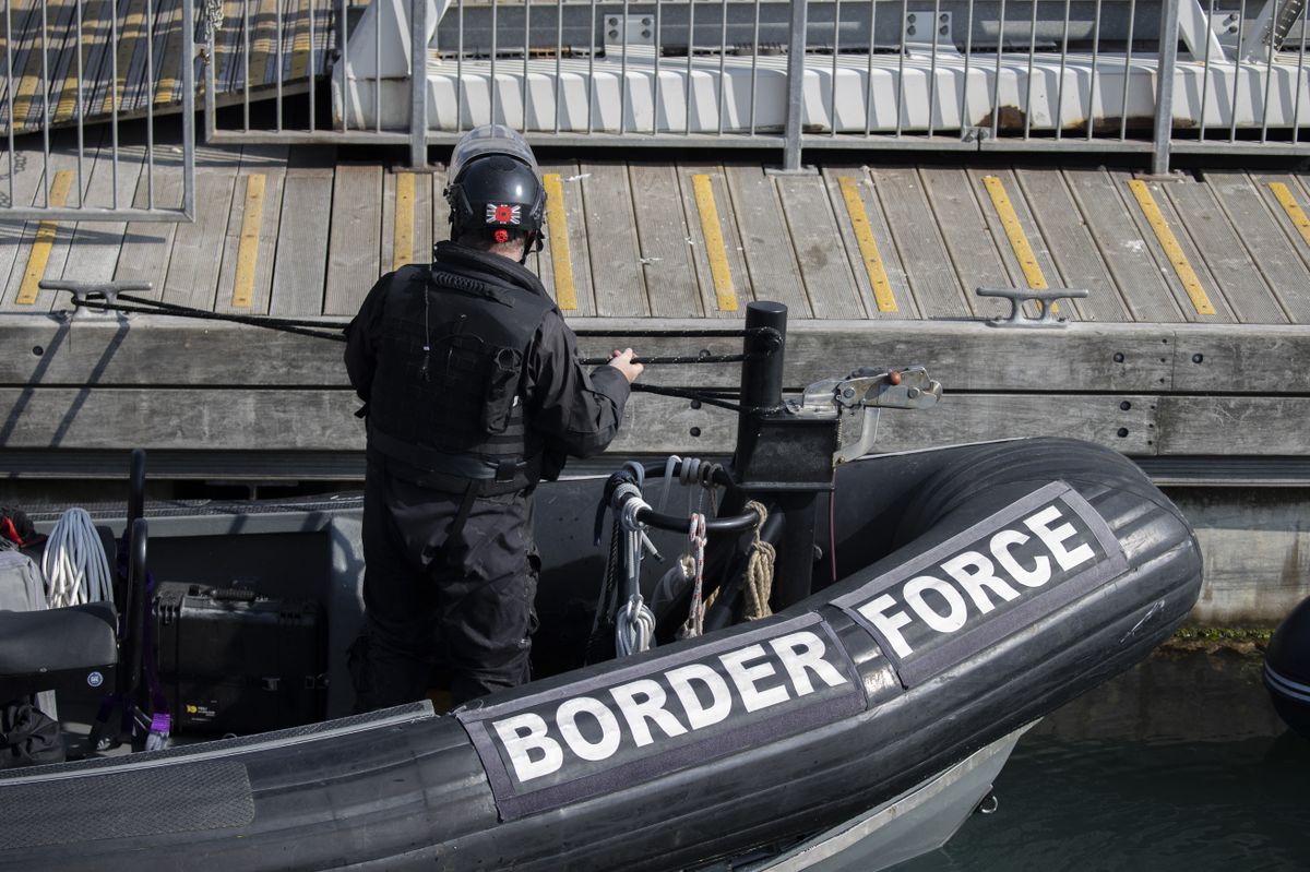 DOVER, UNITED KINGDOM - APRIL 16: Irregular migrants caught by the UK Coast Border Guard are brought to the Port of Dover in Dover, United Kingdom on April 16, 2022. Britain announced that irregular migrants caught trying to cross from France to England will be sent to Rwanda. Rasid Necati Aslim / Anadolu Agency (Photo by Rasid Necati Aslim / ANADOLU AGENCY / Anadolu via AFP)