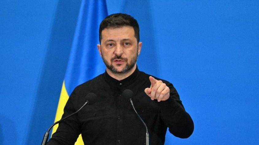 Ukraine's President Volodymyr Zelensky addresses a press conference during The Ukraine Recovery Conference 2025 (URC2025) at The Roma Convention Centre in Rome on July 10, 2025. The meeting of international leaders is aimed at mobilising support -- including private investment -- for the reconstruction of Ukraine, even as Russia steps up its attacks. (Photo by Andreas SOLARO / AFP)