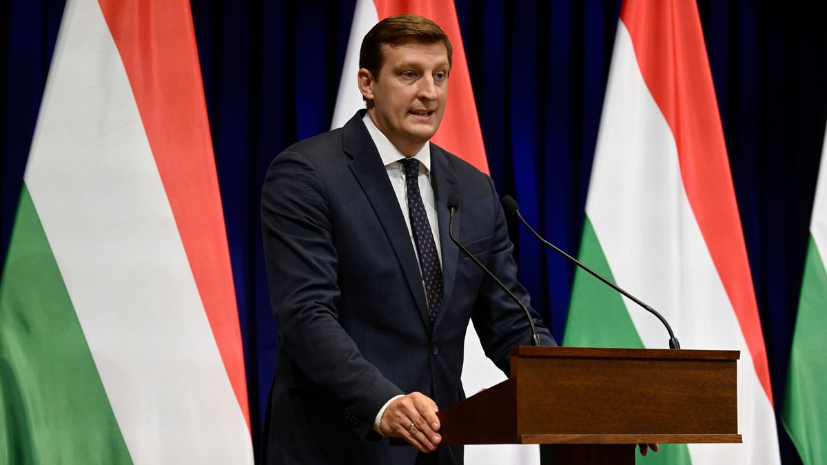 Budapest, 2025. augusztus 6.
Panyi Miklós, a Miniszterelnökség parlamenti és stratégiai államtitkára a Kormányinfó sajtótájékoztatón a Karmelita kolostorban 2025. augusztus 6-án.
MTI/Máthé Zoltán