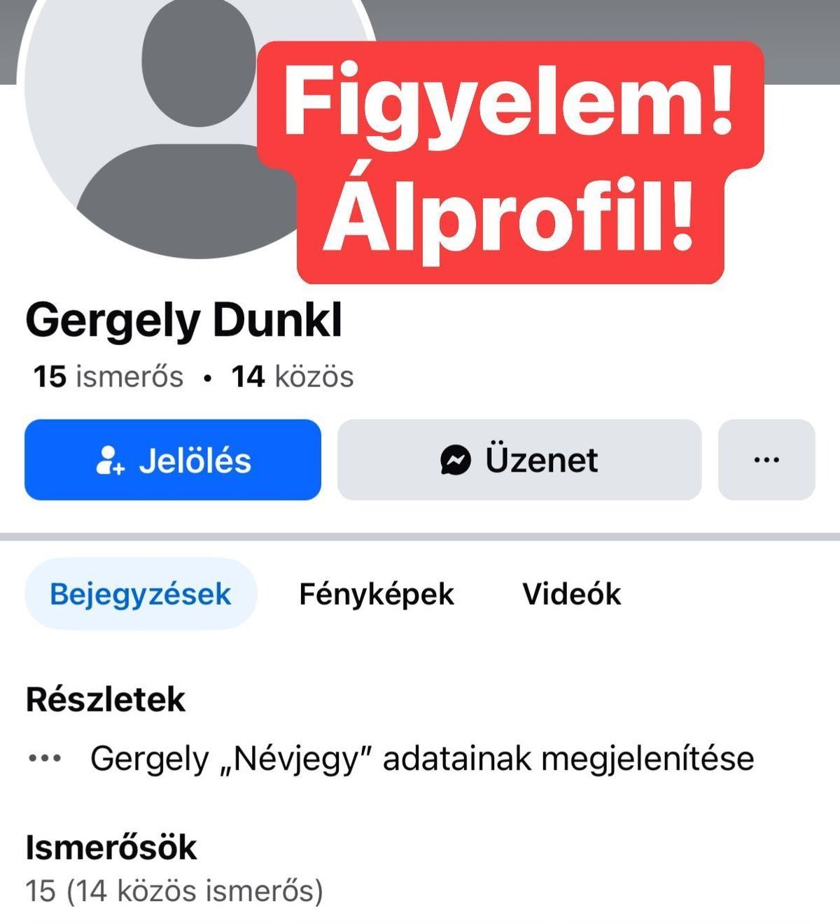 A hamis Facebook-profil nyitóképe (Fotó: Facebook/Képernyőfotó)