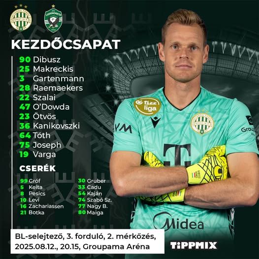 Az FTC kezdőcsapata a Ludogorec elleni BL-selejtező visszavágóján