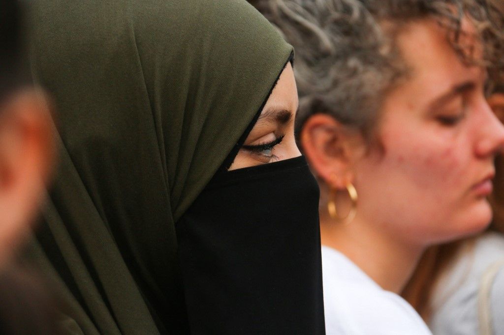 A Muslim woman wearing a niqab during the rally against Islamophobia following the murder of a Muslim man named Aboubakar in a mosque. Paris, April 27, 2025.
Une femme musulmane vetue d un niqab lors du rassemblement contre l islamophobie suite au meurtre d un musulman prenomme Aboubakar dans une mosquee. Paris, 27 avril 2025. (Photo by Quentin de Groeve / Hans Lucas via AFP)