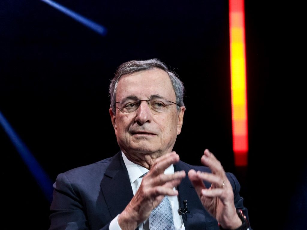 Dr. Mario Draghi,
President of the Council of Ministers of Italy (2021-2022), President of the European Central Bank (2011-2019) speaks during the second day of ABSL summit 2025 - Europes business services industry high-level congress - held in the ICE Krakow Congress Centre, Poland on June 24, 2025. Embrace technology, empower people - are the themes of this year's ABSL Summit. (Photo by Dominika Zarzycka/NurPhoto) (Photo by Dominika Zarzycka / NurPhoto via AFP)