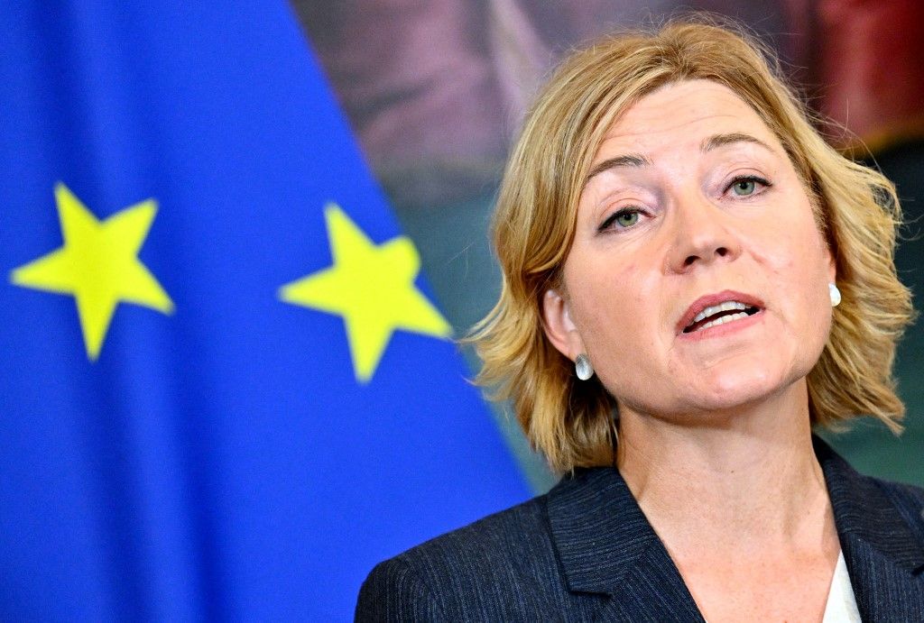The European Union's Executive Vice-President for Tech Sovereignty, Security and Democracy Henna Virkkunen speaks during a press conference at a summit on digital sovereignty, on September 12, 2025 at the Chancellery in Vienna, Austria. (Photo by HANS KLAUS TECHT / APA / AFP) / Austria OUT
