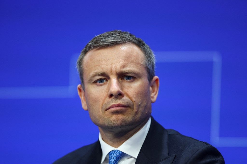 Ukrainian Finance Minister Sergii Marchenko attends the opening session on the first day of the Ukraine Recovery Conference in London on June 21, 2023. Leaders and representatives from more than 60 countries are in London for a two-day conference to secure funding to help Ukraine recover from the ravages of war. (Photo by HANNAH MCKAY / POOL / AFP)