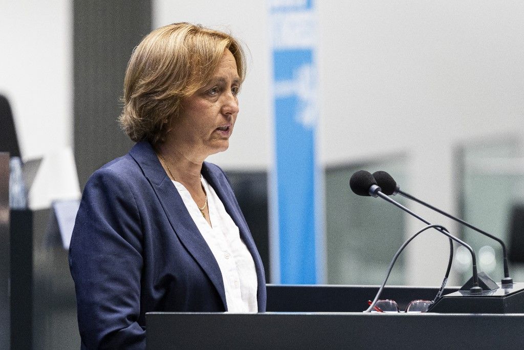 21 June 2025, Lower Saxony, Hanover: Beatrix von Storch, deputy chairwoman of the AfD in the Bundestag, speaks during a child protection conference of the AfD parliamentary group in the Lower Saxony state parliament. Photo: Michael Matthey/dpa (Photo by Michael Matthey / dpa Picture-Alliance via AFP)