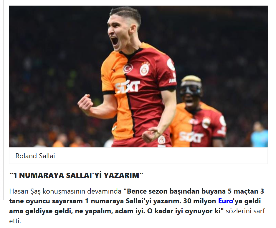 Hasan Sas szerint most Sallai Roland a Galatasaray legjobbja 