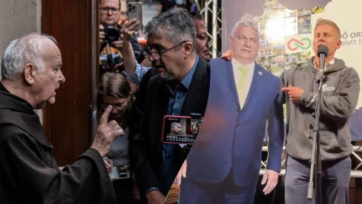 Ez a baloldal: Hadházy és tüntetői papot inzultálnak, Magyar Péter kartonbábbal vitatkozik