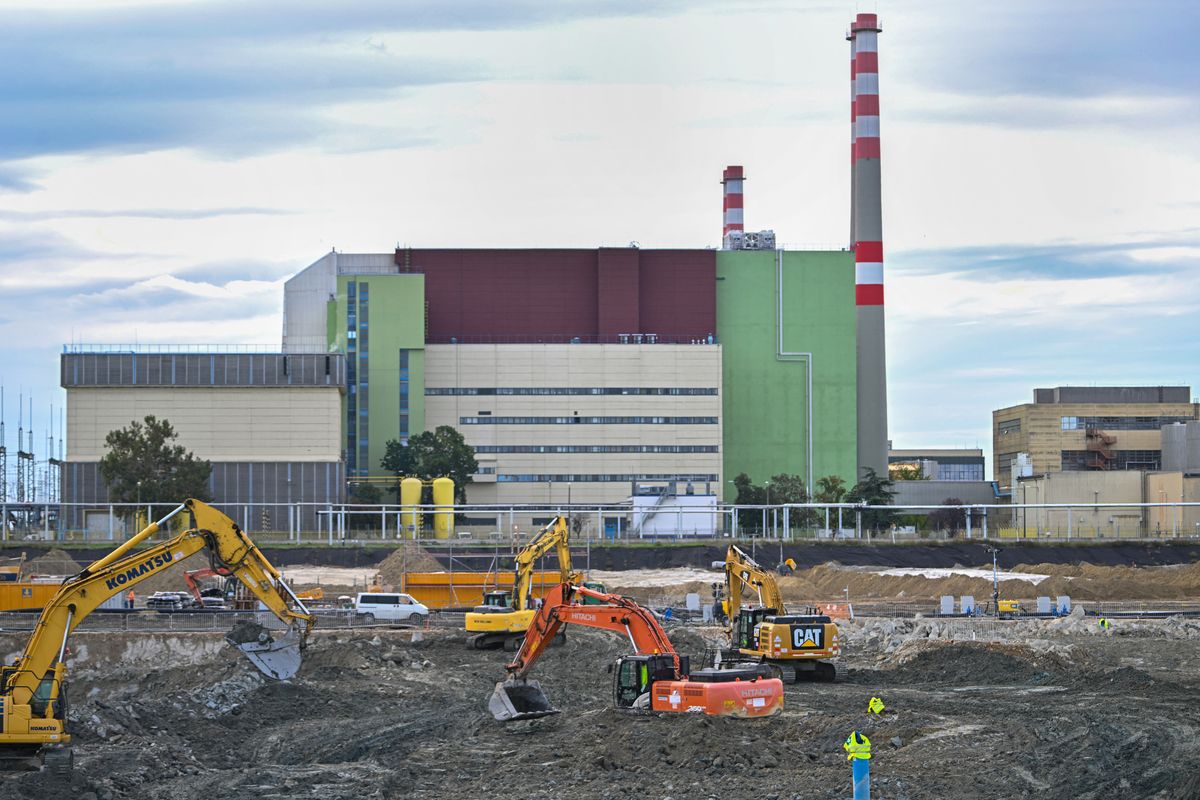 Workers prepare the ground for the substructure of the fifth and sixth blocks of the Paks 2 nuclear power plant near Paks, Hungary on October 9, 2024. The two new nuclear power plant blocks, with reactors to be supplied by Russia's Rosatom, will each have a capacity of 1,200 megawatts/hour. (Photo by ATTILA KISBENEDEK / AFP)