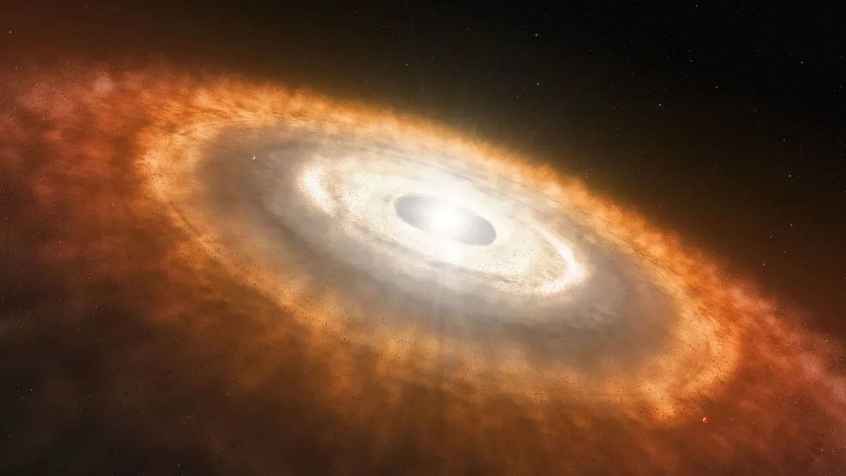 Artist’s impression of a baby star still surrounded by a protoplanetary disc in which planets are forming. Using ESO’s very successful HARPS spectrograph, a team of astronomers has found that Sun-like stars which host planets have destroyed their lithium much more efficiently than planet-free stars. This finding does not only shed light on the low levels of this chemical element in the Sun, solving a long-standing mystery, but also provides astronomers with a very efficient way to pick out the stars most likely to host planets. It is not clear what causes the lithium to be destroyed. The general idea is that the planets or the presence of the protoplanetary disc disturb the interior of the star, bringing the lithium deeper down into the star than usual, into regions where the temperature is so hot that it is destroyed.