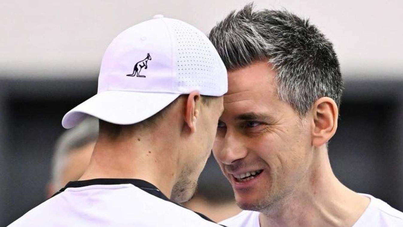 Bardóczky Kornél (szemből) és Fucsovics Márton nagy tettre készül a magyar Davis-kupa-csapattal Fotó: Magyar Tenisz Szövetség