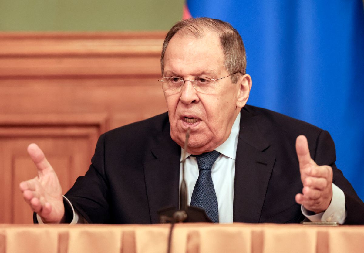 Russian Foreign Minister Sergei Lavrov attends a joint press conference with Bosnian Serb leader following their talks in Moscow on September 9, 2025. (Photo by SERGEI ILNITSKY / POOL / AFP)