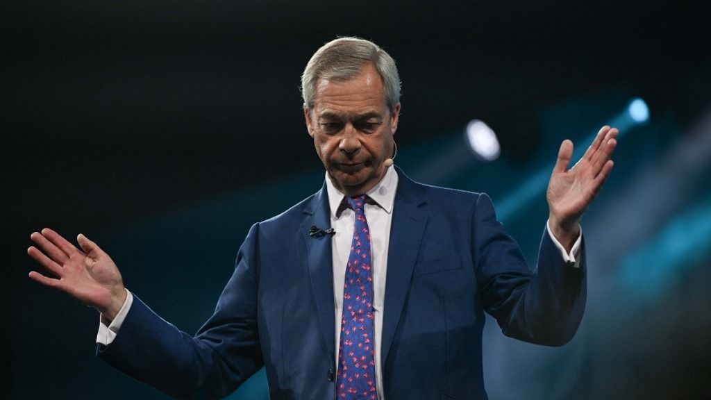 BIRMINGHAM, UK - SEPTEMBER 06: Leader of Reform UK Nigel Farage delivers a speech at annual Reform UK party conference at the National Exhibition Centre in Birmingham, United Kingdom on September 06, 2025. Rasid Necati Aslim / Anadolu (Photo by Rasid Necati Aslim / Anadolu via AFP)