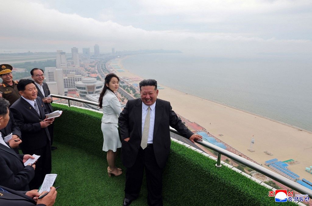 This picture taken on June 24, 2025 and released by North Korea's official Korean Central News Agency (KCNA) on June 26, 2025 shows North Korean leader Kim Jong Un (R) and his daughter Kim Ju Ae visiting the Wonsan Kalma coastal tourist area in Kangwon Province, North Korea. North Korea opened a massive resort area on its east coast, state media said on July 2, with the tourism pet project of leader Kim Jong Un reportedly set to welcome Russian guests later this month.
Dubbed "North Korea's Waikiki" by South Korean media, the Wonsan Kalma Coastal Tourist Area can accommodate nearly 20,000 people, according to Pyongyang, which previously described it as "a world-class cultural resort". (Photo by KCNA VIA KNS / AFP) / South Korea OUT / ---EDITORS NOTE--- RESTRICTED TO EDITORIAL USE - MANDATORY CREDIT "AFP PHOTO/KCNA VIA KNS" - NO MARKETING NO ADVERTISING CAMPAIGNS - DISTRIBUTED AS A SERVICE TO CLIENTS
THIS PICTURE WAS MADE AVAILABLE BY A THIRD PARTY. AFP CAN NOT INDEPENDENTLY VERIFY THE AUTHENTICITY, LOCATION, DATE AND CONTENT OF THIS IMAGE. / 