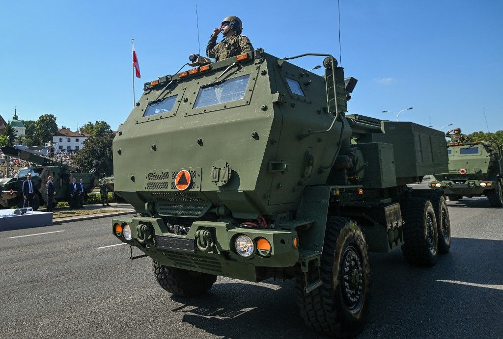 WARSAW, POLAND  AUGUST 15:
The M142 HIMARS rocket launcher is seen during the Armed Forces Day parade, commemorating Polands 1920 victory over the Soviet Red Army and marking the 105th anniversary of the Battle of Warsaw, in Warsaw, Poland, on August 15, 2025.
The event featured more than 4,000 Polish troops, about 200 soldiers from allied NATO nations, around 300 military vehicles, and nearly 50 aircraft, making it the largest parade in the countrys history. (Photo by Artur Widak/NurPhoto) (Photo by Artur Widak / NurPhoto via AFP)