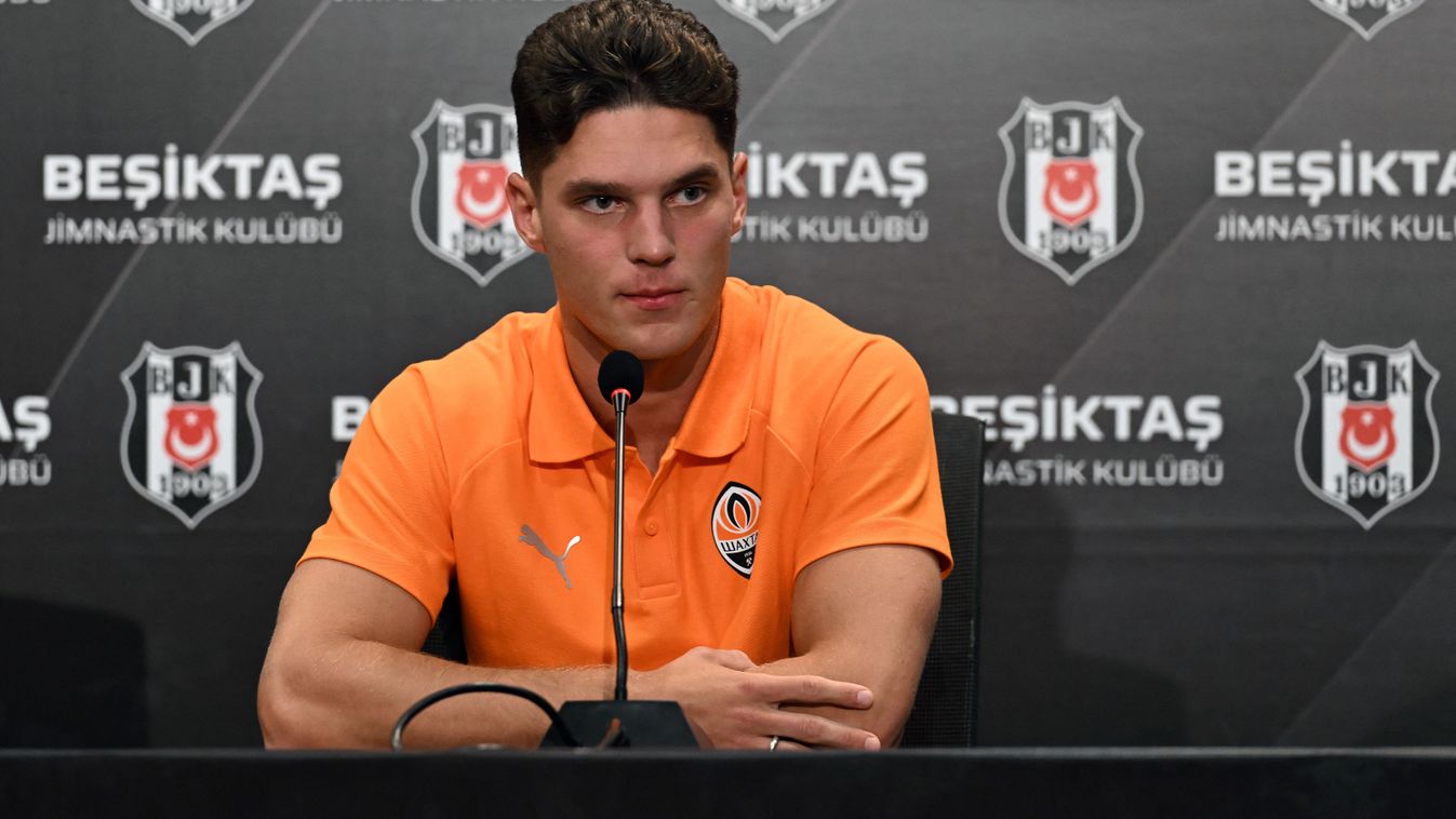 ISTANBUL, TURKIYE - JULY 23: Georgiy Sudakov of Shakhtar Donetsk and head coach Arda Turan (not seen) hold a joint press conference ahead of the UEFA Europa League second qualifying round first leg match between Besiktas and Shakhtar Donetsk at Tupras Sta