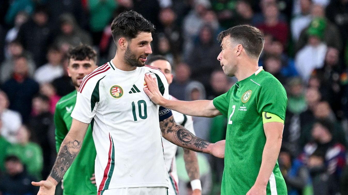 Heimir Hallgrímsson
Dublin, 2024. június 4.
Szoboszlai Dominik (b) és az ír Seamus Coleman az Írország - Magyarország barátságos labdarúgó mérkőzésen a dublini Aviva Stadionban 2024. június 4-én.
MTI/Illyés Tibor