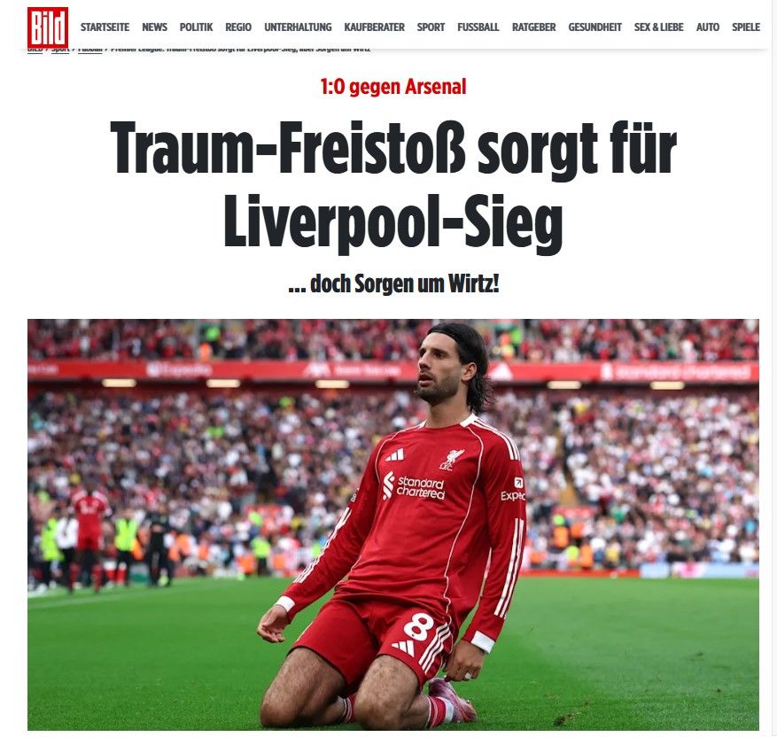 Németország legnagyobb lapja Szoboszlai gólöröme fölött írja, hogy aggódik Wirtz miatt.