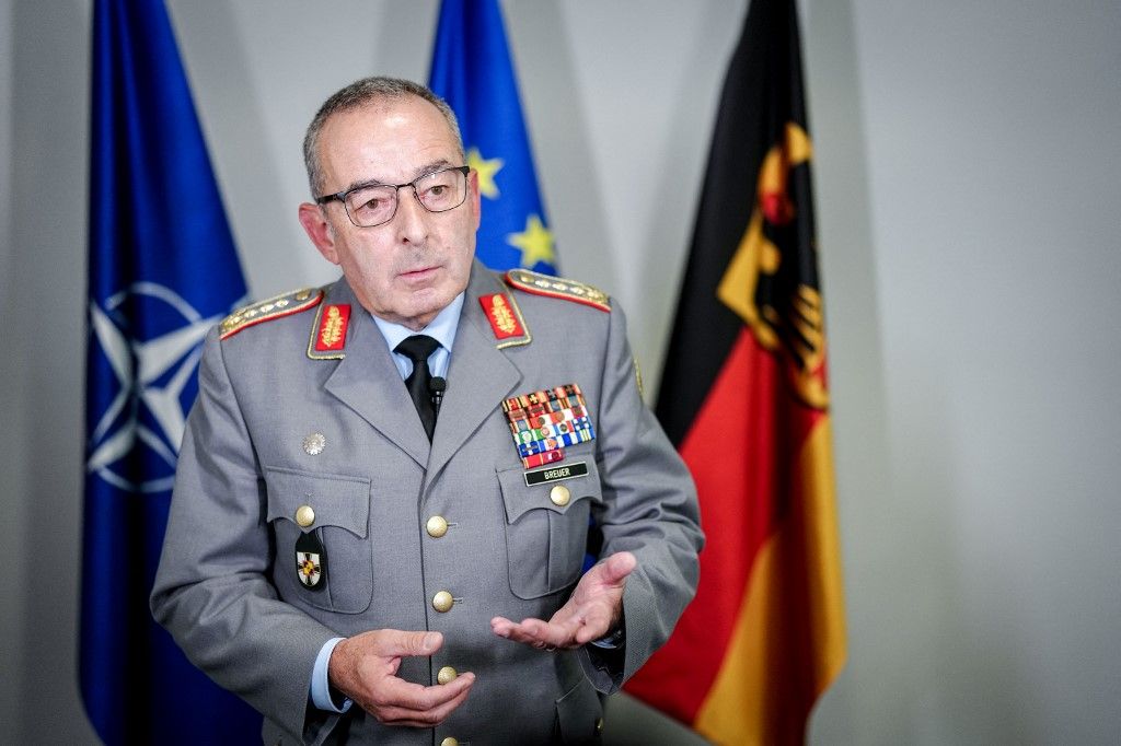 16 September 2025, Berlin: Carsten Breuer, Inspector General of the Bundeswehr, speaks in an interview with journalists from the German Press Agency. Photo: Kay Nietfeld/dpa (Photo by KAY NIETFELD / dpa Picture-Alliance via AFP)