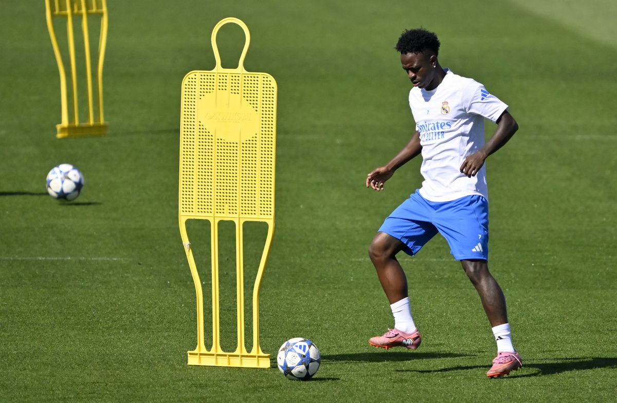 Vinícius Júnior a Real Madrid edzésén a keddi, Marseille elleni BL-meccs előtt