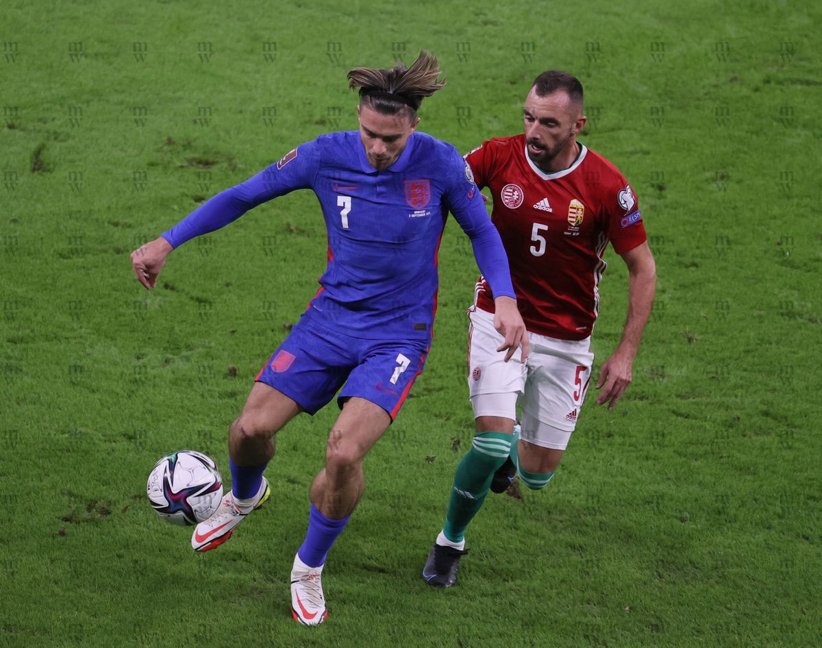 Budapest 20210902
Magyarország-Anglia VB selejtező labdarúgó mérkőzés
Fotó: Mirkó István (MI)
Magyar Nemzet
képen: Jack Grealish, Fiola Attila