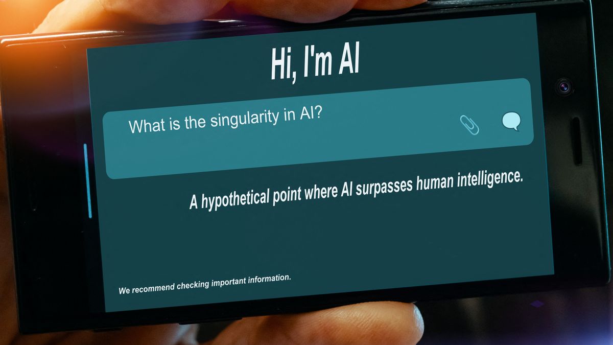 Question for AI on tablet screen. What is the singularity in AI? (Photo by WLADIMIR BULGAR/SCIENCE PHOTO LI / WBU / Science Photo Library via AFP)