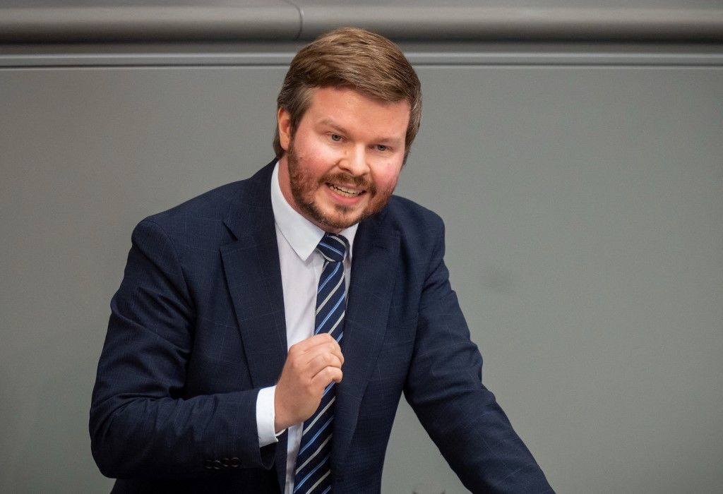 08 July 2025, Berlin: Michael Espendiller (AfD) speaks in the Bundestag during the budget debates on the introduction of the draft federal budget for 2025. Photo: Michael Kappeler/dpa (Photo by MICHAEL KAPPELER / dpa Picture-Alliance via AFP)