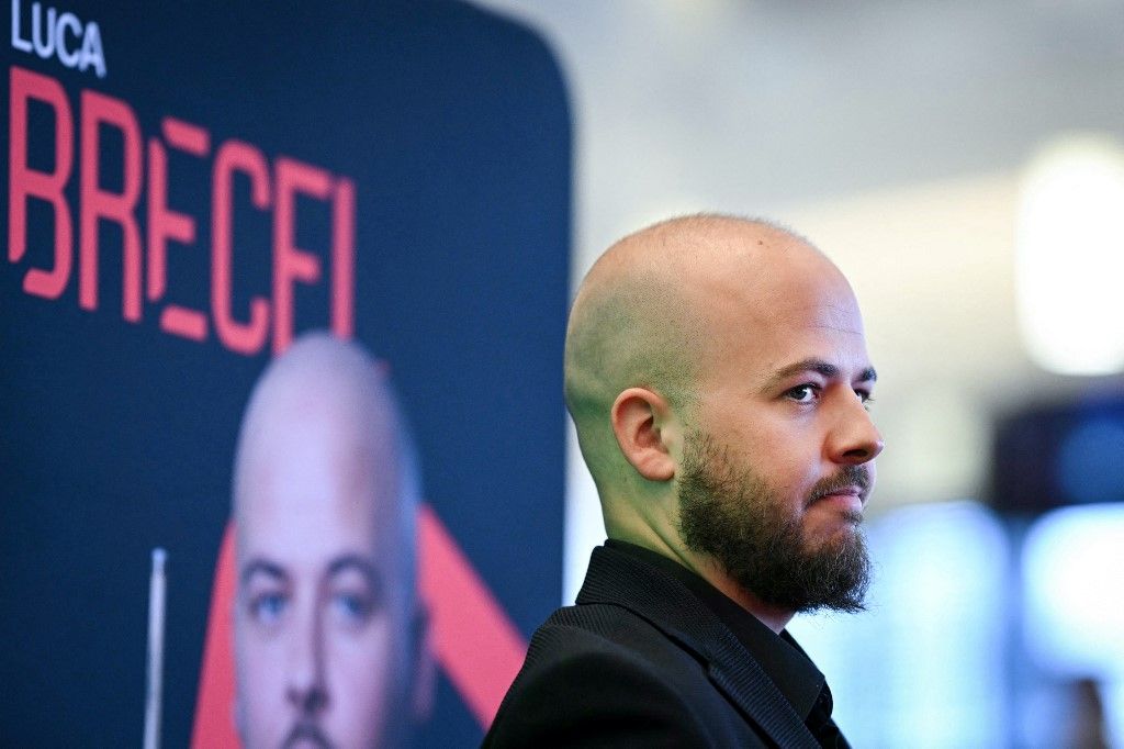 Belgian snooker player Luca Brecel speaks to the press during the media day launching the start of the World Snooker Championship 2025 at Crucible Theatre on April 18, 2025 in Sheffield, northern England. The World Snooker Championship 2025 will take place from April 19 to May 5, 2025. (Photo by Oli SCARFF / AFP)