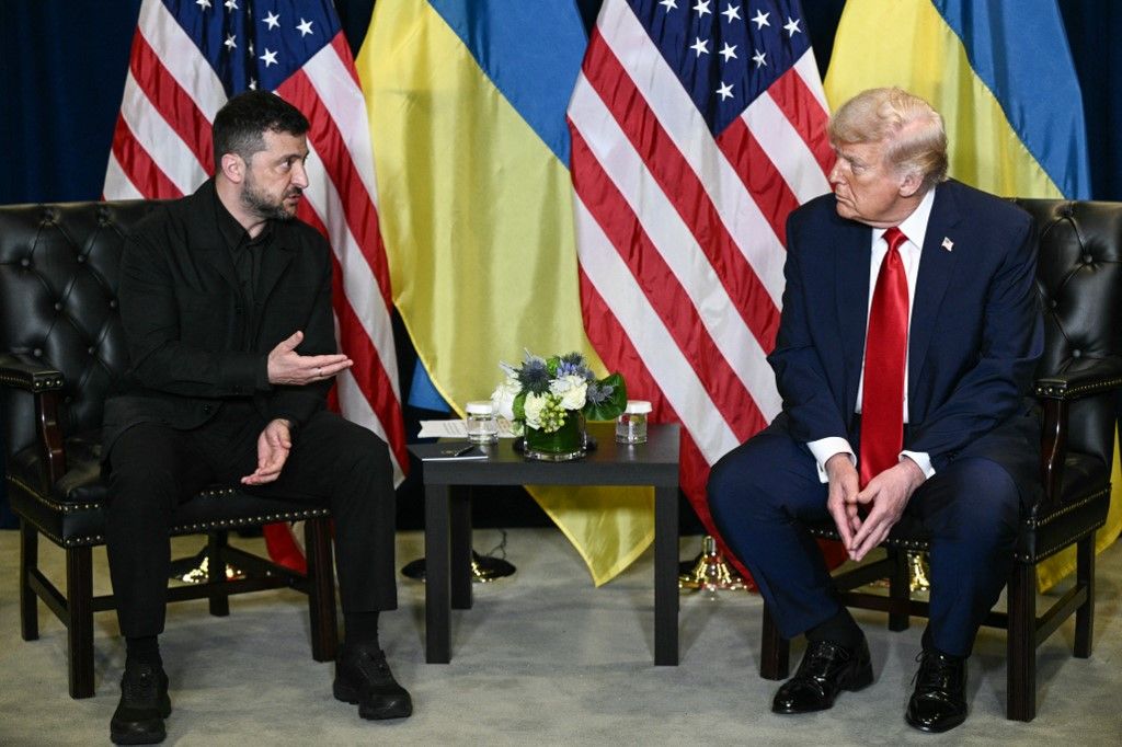 US President Donald Trump holds a bilateral meeting with Ukraine's President Volodymyr Zelensky on the sidelines of the United Nations General Assembly in New York City on September 23, 2025. (Photo by Brendan SMIALOWSKI / AFP)