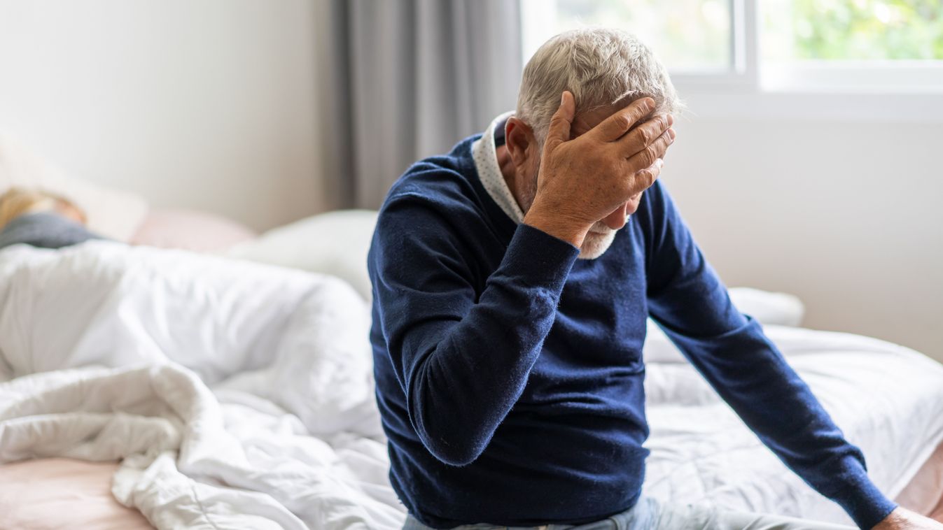 Sick unhappy senior elderly man touching head serious depressed feeling headache thinking of problem, alzheimer, cancer, stroke, parkinson, disease and cerebral haemorrage

2489209413

Shutterstock

Art_Photo