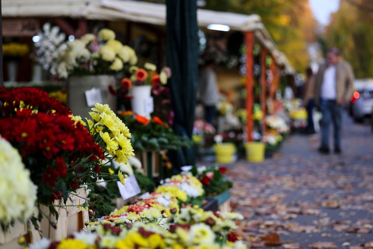 Budapest, 2024. október 31.
Virágárusok a Rákoskeresztúri új köztemetőben mindenszentek ünnepe és halottak napja előtt, 2024. október 31-én.
MTI/Hegedüs Róbert