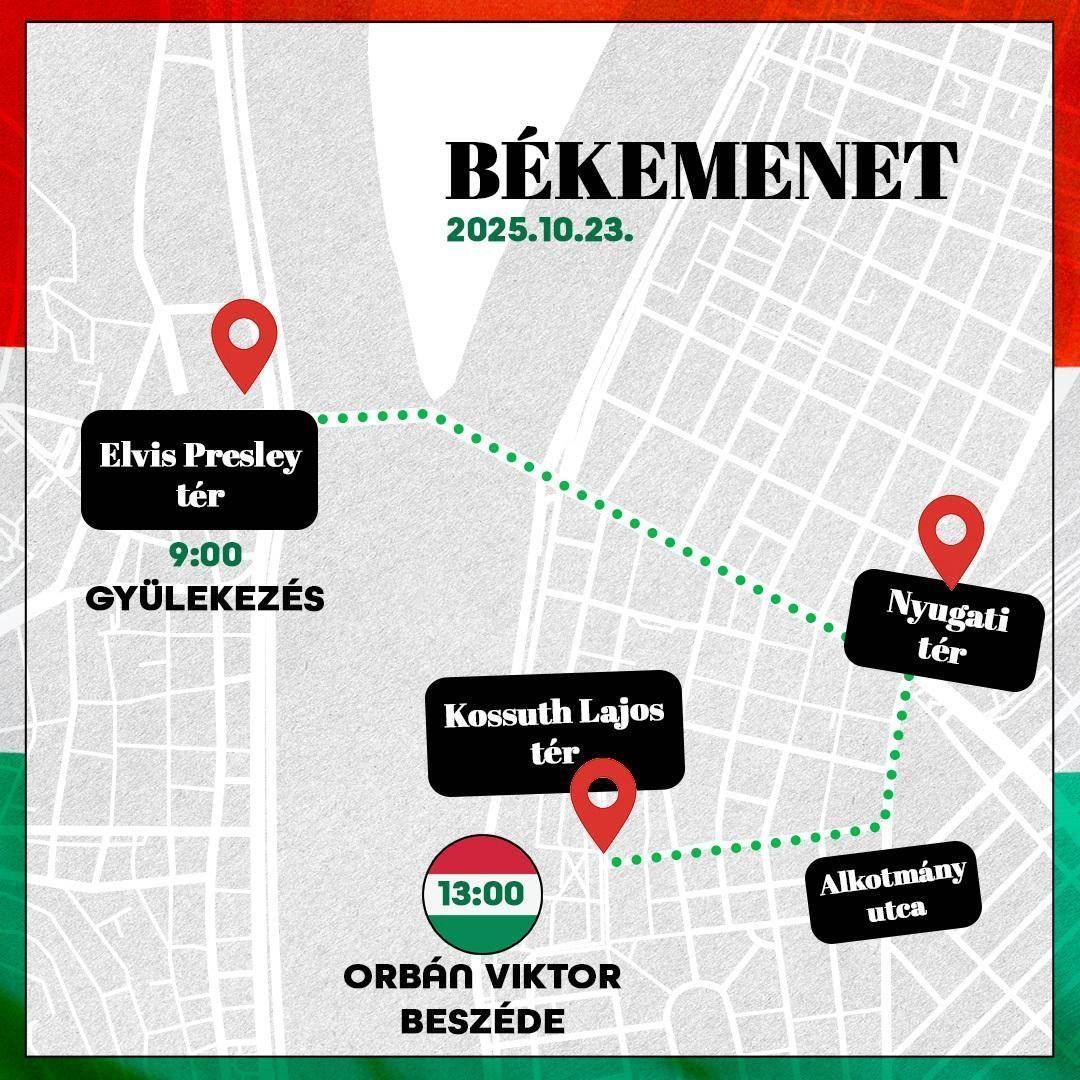A békemenet útvonala október 23-án (Forrás: Facebook)