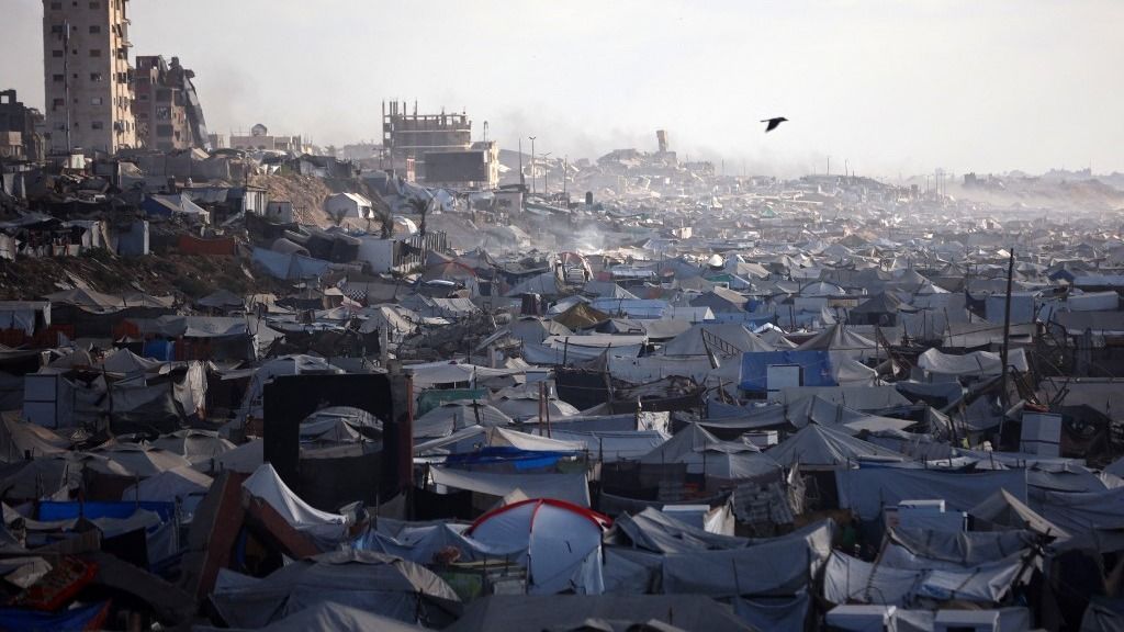 This picture shows tents housing displaced Palestinians in Gaza City, Palestine, on September 3, 2025. Almost two years since Israel begins its campaign in Gaza after Hamas militants' attack on October 7, 2023, swathes of the Palestinian territory are reduced to rubble, and the vast majority of its population is displaced at least once. (Photo by Majdi Fathi/NurPhoto) (Photo by MAJDI FATHI / NurPhoto via AFP)