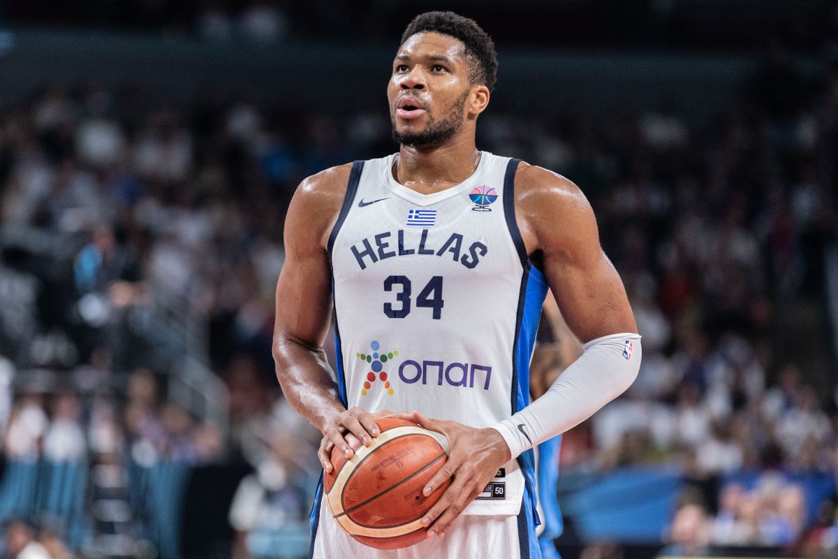 September 14, 2025, Riga, Latvia: Giannis Antetokounmpo of Greece seen in action during the third place game of the FIBA EuroBasket 2025 between Finland and Greece at Arena Riga. Final score Greece 92: 89 Finland. (Credit Image: © Nicholas Muller/SOPA Images via ZUMA Press Wire)