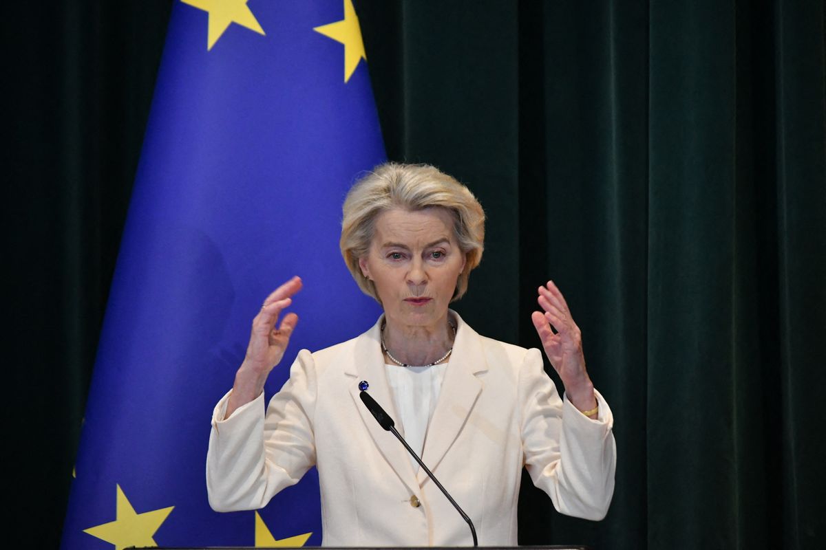 TIRANA, ALBANIA - OCTOBER 13: European Commission President Ursula von der Leyen meets with Albanian Prime Minister Edi Rama in Tirana, Albania, on October 13, 2025, during her official visit, followed by a joint press conference after their meeting. Olsi Shehu / Anadolu (Photo by Olsi Shehu / Anadolu via AFP)
