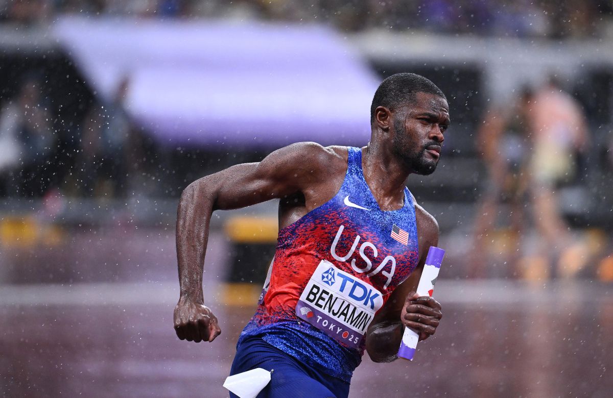 (250921) -- TOKYO, Sept. 21, 2025 (Xinhua) -- Rai Benjamin of the United States competes during the men's 4x400m relay final at the 2025 World Athletics Championships in Tokyo, Japan, Sept. 21, 2025. (Xinhua/Jiang Han)
Xinhua News Agency / eyevine
Contact eyevine for more information about using this image:
T: +44 (0) 20 8709 8709
E: info@eyevine.com
http://www.eyevine.com